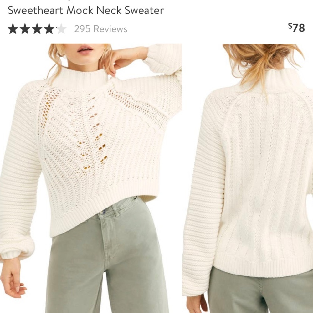 Free people sweetheart chunky knit mock neck sweater NWT